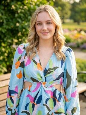 NEVER WORN A New Day Light Blue Floral Twist-Front Top Blouse Sz Size Large L
